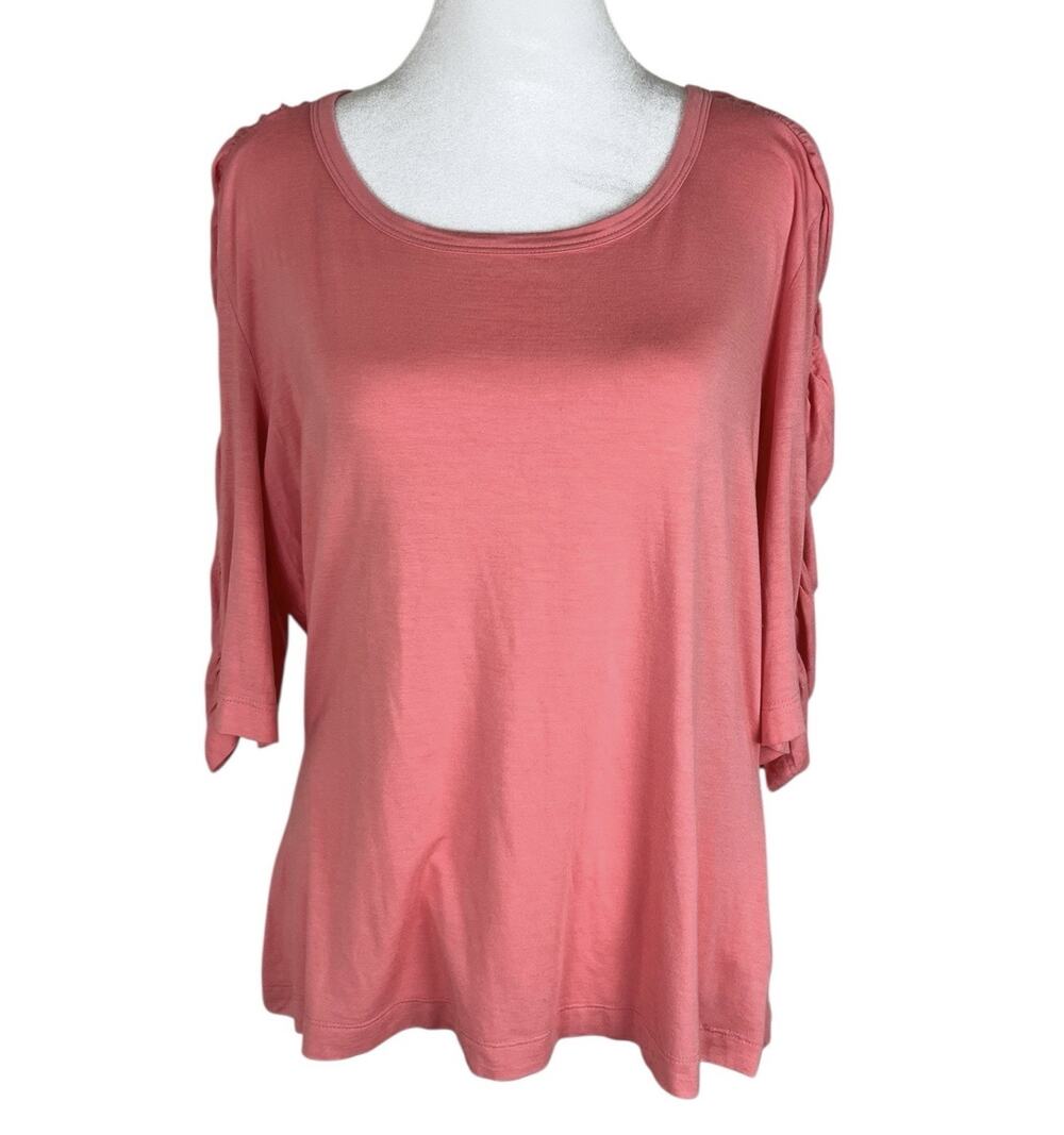 St. John Ruched Half Sleeve Stretch Designer Shirt Minimalist Capsule Size Large